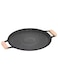 Round Non-Stick Grill Pan with Wooden Handle (30cm) - Multi-Use BBQ Plate for Camping, Kitchen &amp; Outdoor Cooking