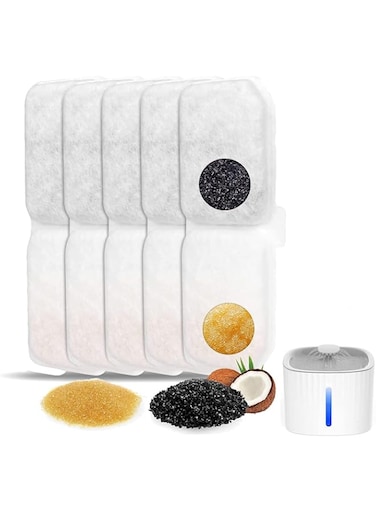 Necomi Cat Water Fountain Filters, 5-Packs Pet Water Dispenser Filter With Triple Filtration System, Pet Fountain Carbon Filters Compatible with 3L Automatic Pet Fountain