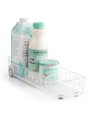 KASTWAVE RollOut Fridge Caddy - Maximize Your Fridge Space, 4" Wide,Multipurpose Organizer Boxes for Kitchen, Fridge, Cupboard, Pantry, Under Sink - BPA Free (Clear)