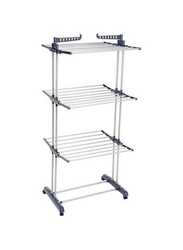 BPA Multi-layer drying rack Foldable Clothes Drying Rack with Wheels (Grey) Strong Wind Resistance,Large Drying Space