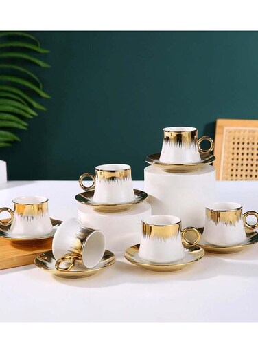 electroplated gold rim coffee cup set coffee cup-6 cups 6 butterflies