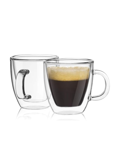 2pcs 12oz Double Wall Glass Coffee Mugs, Clear Coffee Cups with Handle Insulated Drinking Glasses Tea Cups, Latte Cups for Cappuccino, Espresso, Hot and Cold Beverages