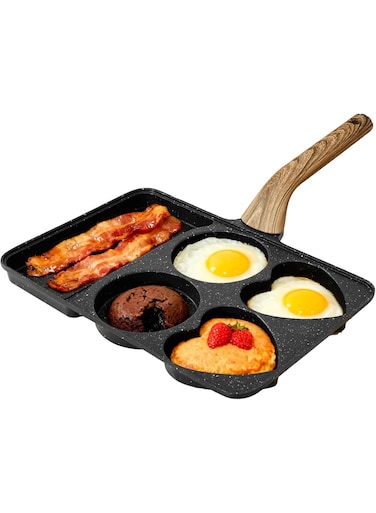 Maifanstone 5 in 1 Divided Nonstick Grill Pan,Rapid Heating Omelette Egg Frying Pan with 5 Compartment Uniform Heating for Breakfast,uitable for Gas Stove &amp; Induction Cookware(black,Style 1)