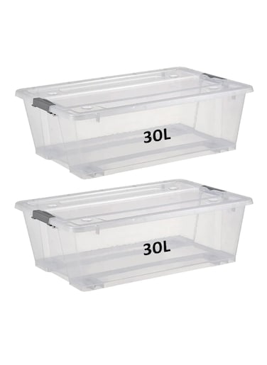 Premify 30L Storage Box With Lid &amp; Wheels   Slim Under Bed Plastic Organizer &ndash; 2pcs Stackable Transparent Boxes Storing Clothes, Toys, Shoes, Tools, Medicine, Office Supplies, Arts &amp; Crafts, Kitchen
