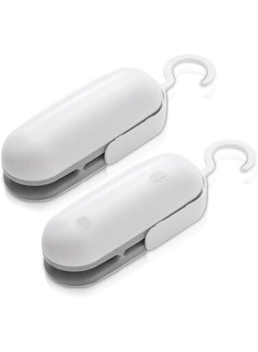 SHOPPING VIBES Your One Stop Shop Mini Vacuum Sealer Machine &ndash; Say Goodbye to Stale Snacks! Portable Plastic Bags Sealer &amp; Heat Press Machine &ndash; Lock in Freshness &amp; Keep Food Crunchy! (White/Grey)