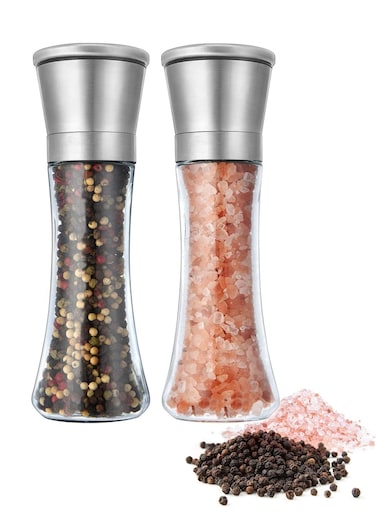 Salt and Pepper Grinder Set, Stainless Steel Refillable Salt and Peppercorn Shakers