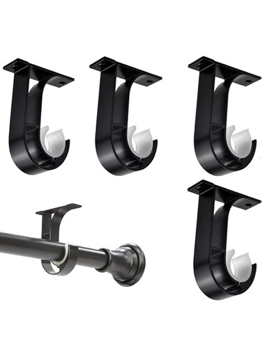 MCHERRY 4 Pack Ceiling Curtain Pole Brackets, Heavy Duty Curtain Rail Bracket, Aluminum Alloy, Black Curtain Rod Support Ceiling Brackets Holders for 25mm to 30mm Drapery Poles (Black)