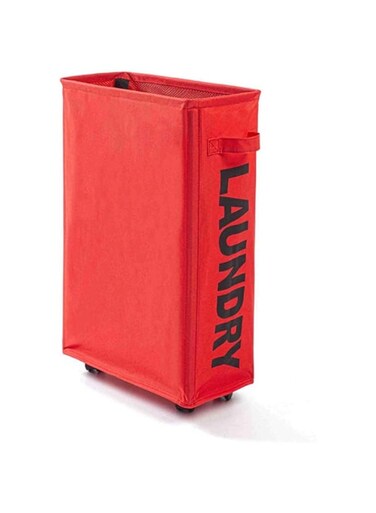 saveFils Rolling Slim Laundry Basket with Handle on Wheels Foldable Laundry Hamper, Collapsible Laundry Sorter and Organizer, Tall Storage Basket Bin, (RED)
