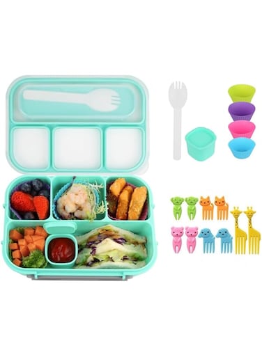 Aokraty Lunch Box Kids, Bento Box Adult Lunch Box, Lunch Containers for Adults/Kids/Toddler,1300ML-4 Compartment Microwave &amp; Dishwasher &amp; Freezer Safe,BPA Free (Green)