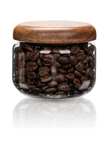 Glass Food Storage Containers, Small Coffee Jars, Kitchen Serving Food Storage Canister with Sealed Wooden