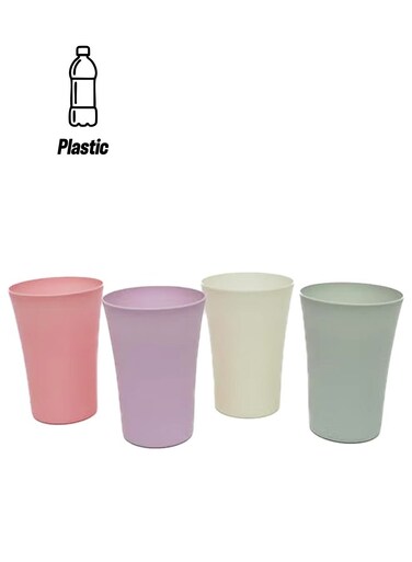 4 Pcs Healthy Eco Friendly Plastic Tumbler, Mug, Cup For Water, Coffee, Milk, Juice, Tea,Tooth-Brushing 7x7x11 Cm Multicolour