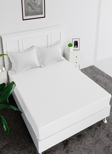 Fitted Bed Sheet +2Pcs Pillow Covers, King/Queen/Double/Single Sizes, Color White