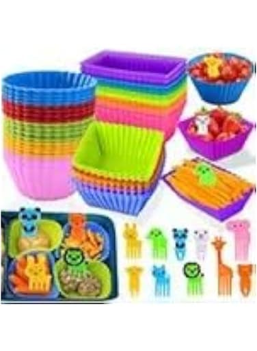 Cadeya 60 Pcs Silicone Lunch Box Dividers, Bento Lunch Box Dividers with Food Picks for Lunch Containers Accessories