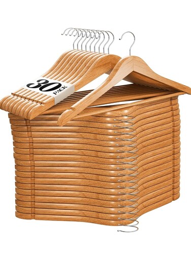 Wooden Hangers 30 Pack Natural Wood Clothes Hangers Heavy Duty Coat Hangers Non Slip for Jacket, Shirt, Pants and Suit Premium Solid Clothes Robe Hangers Dress Hangers for Closet