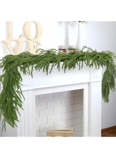 HZYH Artificial Norfolk Pine Garlands, Real Touch Winter Pine Garland, Green Artificial Greenery Garland For Holiday Mantle Table Indoor Outdoor Wedding Christmas Decor (6 Feet)
