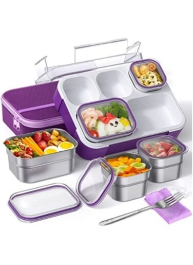 Stainless Steel Lunch Box for Kids Adults,Insulated Bento Lunch Box with Tableware &amp; Bag,1000ML 5 Compartment Divided Lunch Containers with Lids
