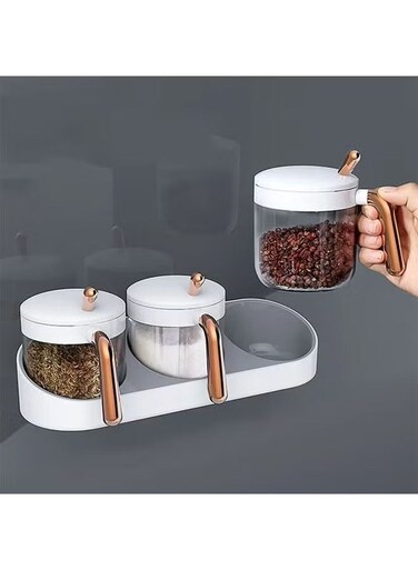 Seasoning Box,Plastic Spice Jars,Spice Containers with Spoon,Transparent Sugar and Salt Container Set,Self Adhesive Wall-Mounted Spice Container,Suitable for Salt,Sugar,Chili,Cumin,Pepper