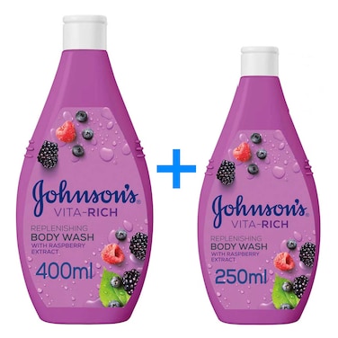 Johnson's  Vita-Rich Replenishing Body Wash With Raspberry Extract 400ml+250ml