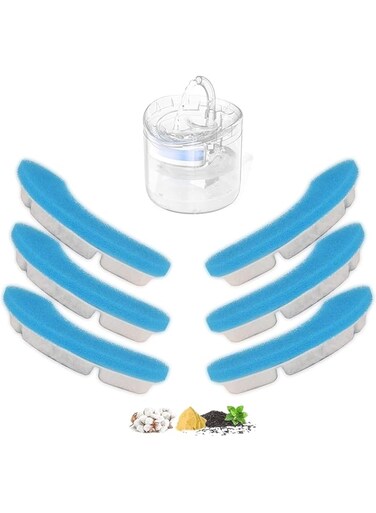 Aputue Pet Water Fountain Filters, Dog Dispenser, 6 Pack Replacement Upgrade Cat Fountain Filter Arc-Shaped Safe Washable Animal Water Fountain Filters with 4 Filtration System