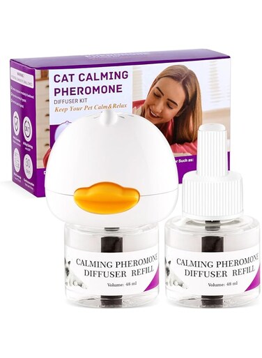 HYH Cat Calming Pheromone Diffuser Reduces Conflict Between Cats Effective Anxiety Relief for Cats &amp; Cat Calming Soothing 48ML 2 Refills Fits All Cats