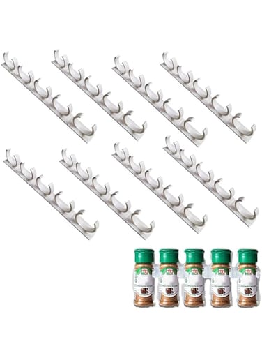 TERRIFI Wall Mounted Spice Rack Organizer,Clear Acrylic Spice Shelf Storage Holder, 8 Strips Spice Racks Hold 40 Plastic Heavy Jars Bottles for Cabinet Door