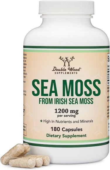 Double Wood Supplements Irish Sea Moss Capsules, More Potent Than Sea Moss Gel Extract (180 Count