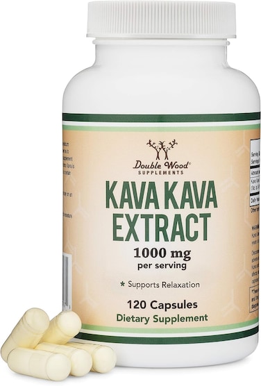 Double Wood Supplements Kava Kava Capsules 1,000mg per Serving, 120 Count (High Purity Potent 3-5% Kavalactones Root Extract) Kava Powder Root Extract for Relaxation (Non-GMO, Vegan Safe)