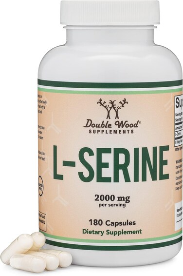 Double Wood Supplements L-Serine Capsules (Third Party Tested), 2,000mg Servings Used In Clinical Study, 180 Count, 500mg per Capsule (Amino Acid for Serotonin Production and Brain Support)