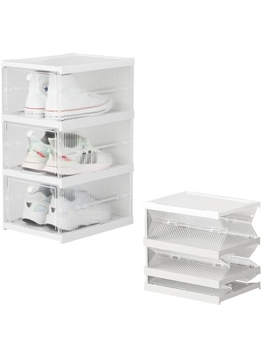 Beauenty Shoe Storage Organizer, Clear Installation-free Foldable Stackable Shoe Box Pack, Portable Cabinet Rack (Transparent)