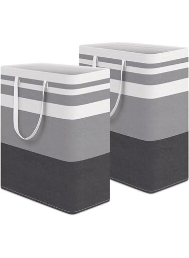 2Pcs Laundry Basket, 75L Large Waterproof, Freestanding Laundry Hamper, Collapsible Tall Clothes Hamper with Extended Handles for Clothes Toys in the Dorm and Family (Gray)