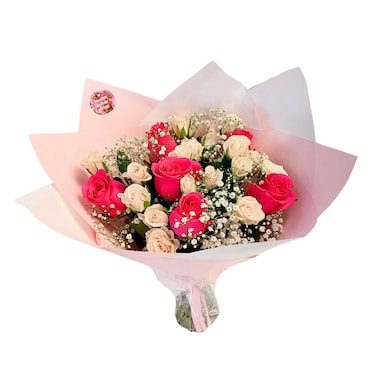 باقة عيد الحب المكونة من 6 ورود ودب محشو