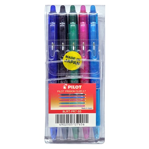 بايلوت فريكشن كليكر قلم الحبر الجاف القابل للمسح والسحب 0.7 ملم - متعدد الألوان ، 5 قطع
