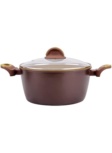 WILSON Oak Stone Aluminum Casserole with Lid, Non-Stick Marble Granite Coating Covered Casseroles with 4 Layers Stock Pot with Glass Lid Saucepan Heat Resistant Handles Cookware Pan (24cm Casserole)