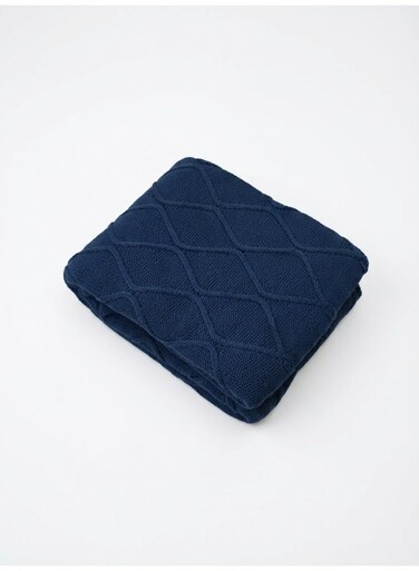 130 x 160 cm Premium Cotton Diamond Knitted Throw Blanket Navy Blue, Cozy 400GSM Decorative Textured Sofa Cover and Versatile Bed Runner for Year Round Comfort
