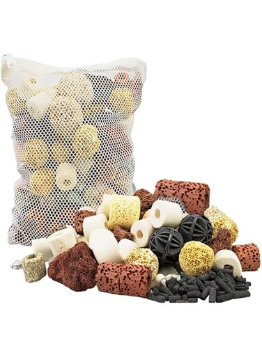 NeoStyle 12 IN 1 Aquarium Filter Media,420g Fish Tank Medium Aquarium Accessories Clear Water with Filter Net Bag,Filter Material Mixing Aquarium Bio Balls Filter Media for Fish Tank and Turtle Tank