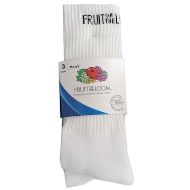 Fruit of the Loom Men Crew Socks, White, Pack of 3