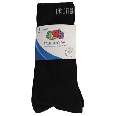 Fruit of the Loom Men Crew Socks, Black, Pack of 3