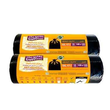 Enviro Care 87 Gallon Bio-Degradable Garbage Bag Roll Black 105x125cm 10 Garbage Bags Pack of 2