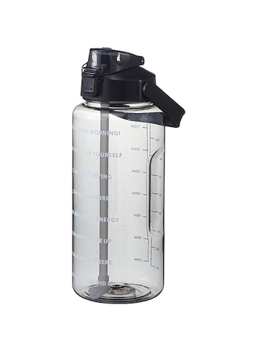 Ogetok 2L Large Water Bottle Black Half Gallon Water Jug, 68oz /2 Liter Sports Gym Drink Container, Leakproof BPA Free Big Water Bottle with Handle &amp; Straw &amp; Time Marker for Outdoor Fitness