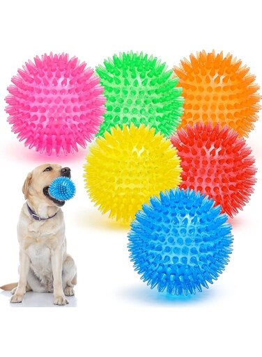 X spring Puppy Chew Toys for Teething, 6 Pack Squeaky Dog Toy Balls for Training, Bpa Free Dog Chew Toy for Puppy Chewers, Durable Interactive Tough Dog Toy for Puppy Medium Dogs (6 Colors)