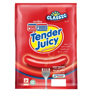 Pure Foods Classic Tender Juicy Chicken Franks, 500g