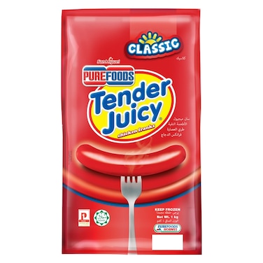 Pure Foods Classic Tender Juicy Chicken Franks, 1kg