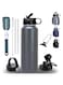 Triple Wall Vacuum Stainless Steel Water Bottle 32oz with Straw-Brush-3 Lid-Handle,Insulated water Bottle Sports jym, Travel, Training Yoga Office School kids1L Cold24H Hot12H water bottle 950ml-GRAY