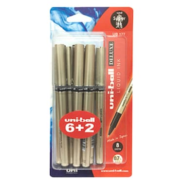 Uni-ball Deluxe Liquid Ink Rollerball Pen UB177 Blue and Black 0.7mm 8 PCS