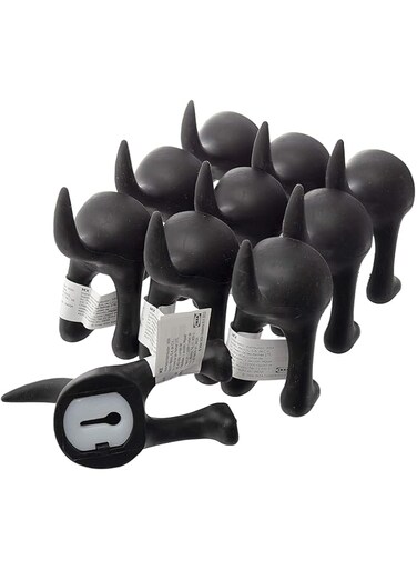 Ikea BASTIS Black Dog-Tail Wall Hooks - Set of 10, Synthetic Rubber &amp; Polystyrene Plastic, Modern Style, Wall Mount, J-Shape, Universal Surface, Easy Install