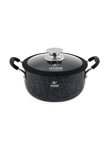 Smile Granite Non-Stick Soup Pot 2.5L   Durable Multi-Layer Granite Coating   Heat-Resistant Handles &amp; Glass Lid   Easy-Clean Cooking Pot