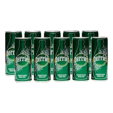 Perrier Sparkling Natural Mineral Water Slim Can, 250ml Pack of 10