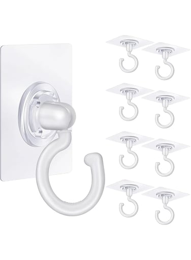 Adhesive Ceiling Hooks, 9 Pcs Wall Heavy Duty Hooks, White Plastic Heavy Duty Adhesive Ceiling Hooks for Kitchen Bathroom Office Window Ceiling Wall