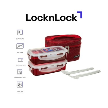 LocknLock 5-pcs Insulated Lunch Bag Set &ndash; Red, Airtight, BPA-Free Containers, and Portable