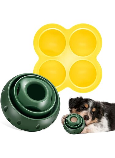 Freezable Fillable Rubber Dog Chew Toys,Dog Treat Dispenser, Interactive Puzzle Dog Snack Ball Toy,Silicone Molds for Dog Treats,Pupsicle &amp; Treat Tray for Dog, Dishwasher Safe for Small Medium Dogs